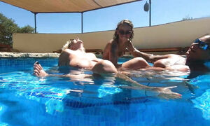 Hot Lesbian Double Ended Dildo fun in the pool