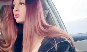 Italian Long Hair Big Tits Milf Cigarette Smoking in the car Showing her nipple