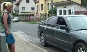 Fellow picks up aged platinum-blonde grandma for rear end-plow