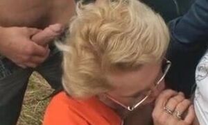 Trimmed cunt light-haired grandmother is torn up in the fields