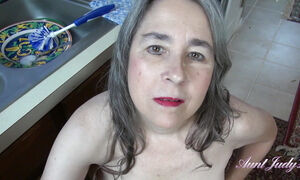 AuntJudys - Your Busty Step-Aunt Grace Gives You a Handjob in the Kitchen ( POV)