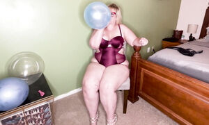 BBW Pops Balloons as She Blows Them up Encouraging You to Jerk off and Cum on Her Command