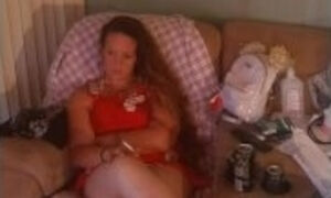 Pretty Milf In Red Mini Night Gown Smoking Cigarettes and Playing Video Games