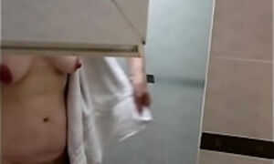 Curvy MILF gets dried off after shower, Spy, Voyeur