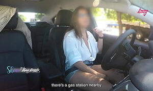 Hot wife Thay Ksada showing off in the car for a stranger and letting him touch her, with English subtitles