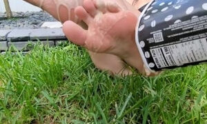 Harpers feet getting showered in melting ice cream