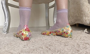 Colorful Ballerinas and Short Purple Socks Shoe Play